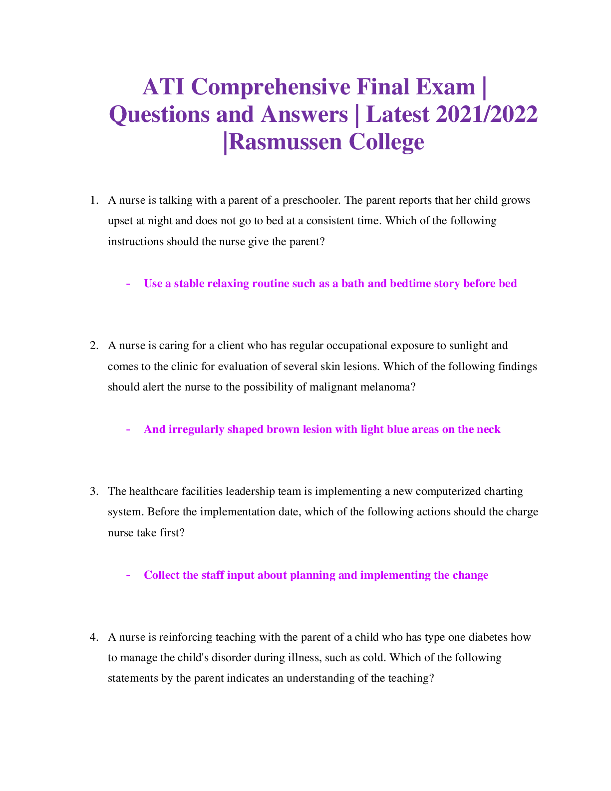 ATI Comprehensive Final Exam | Contains 125 Questions and Answers